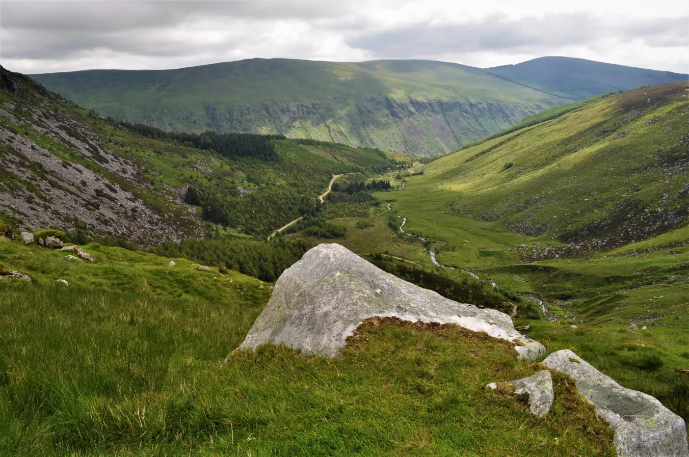 The view down Fraughan Rock Glen into the Glenmalure Valley